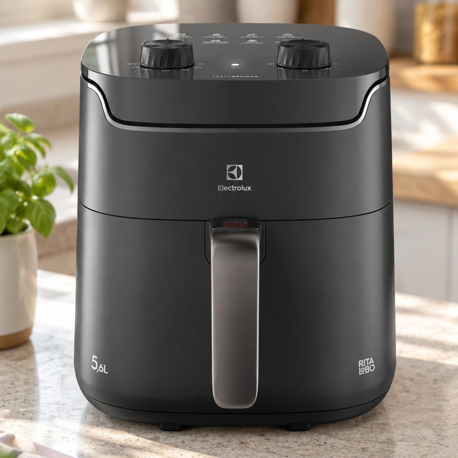 Air fryer Electrolux EAF40 cinza-escuro na bancada da cozinha