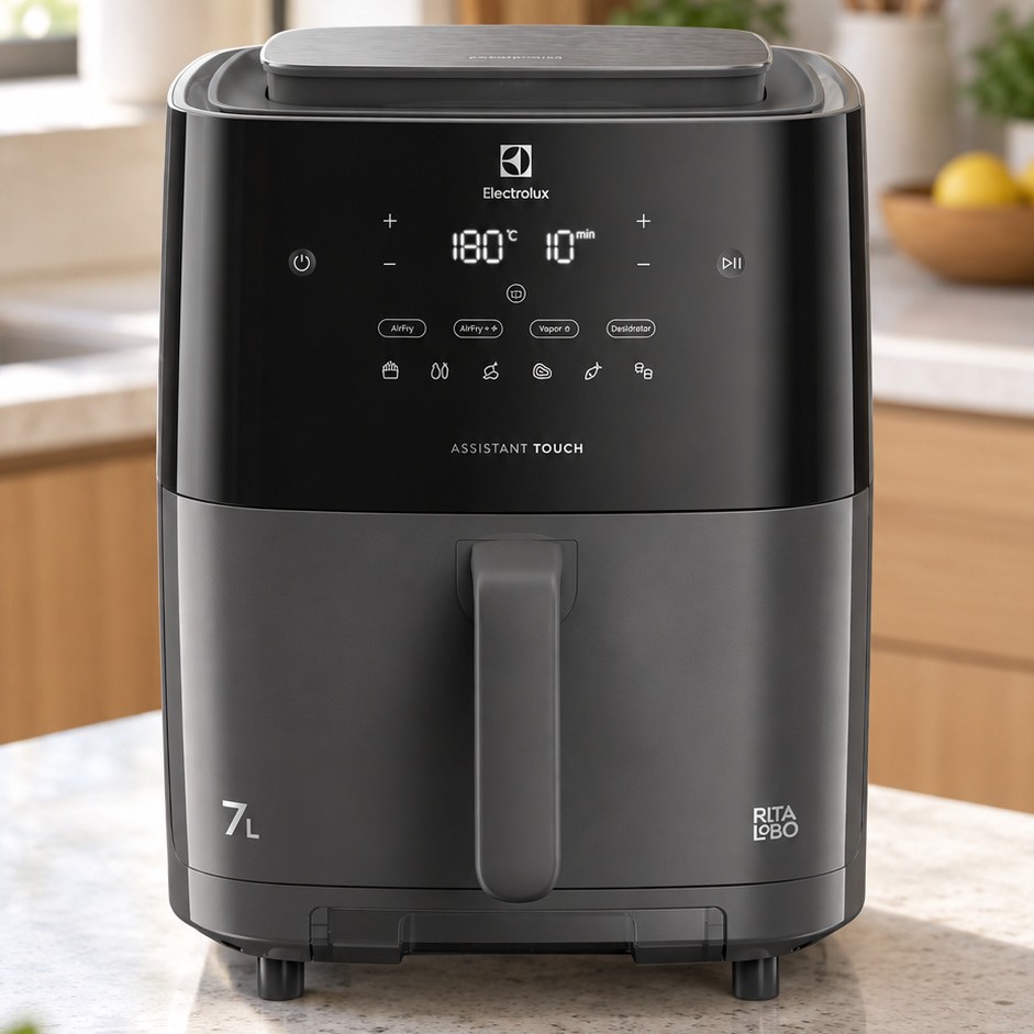 Air fryer Electrolux EAF180 cinza-escuro na bancada da cozinha