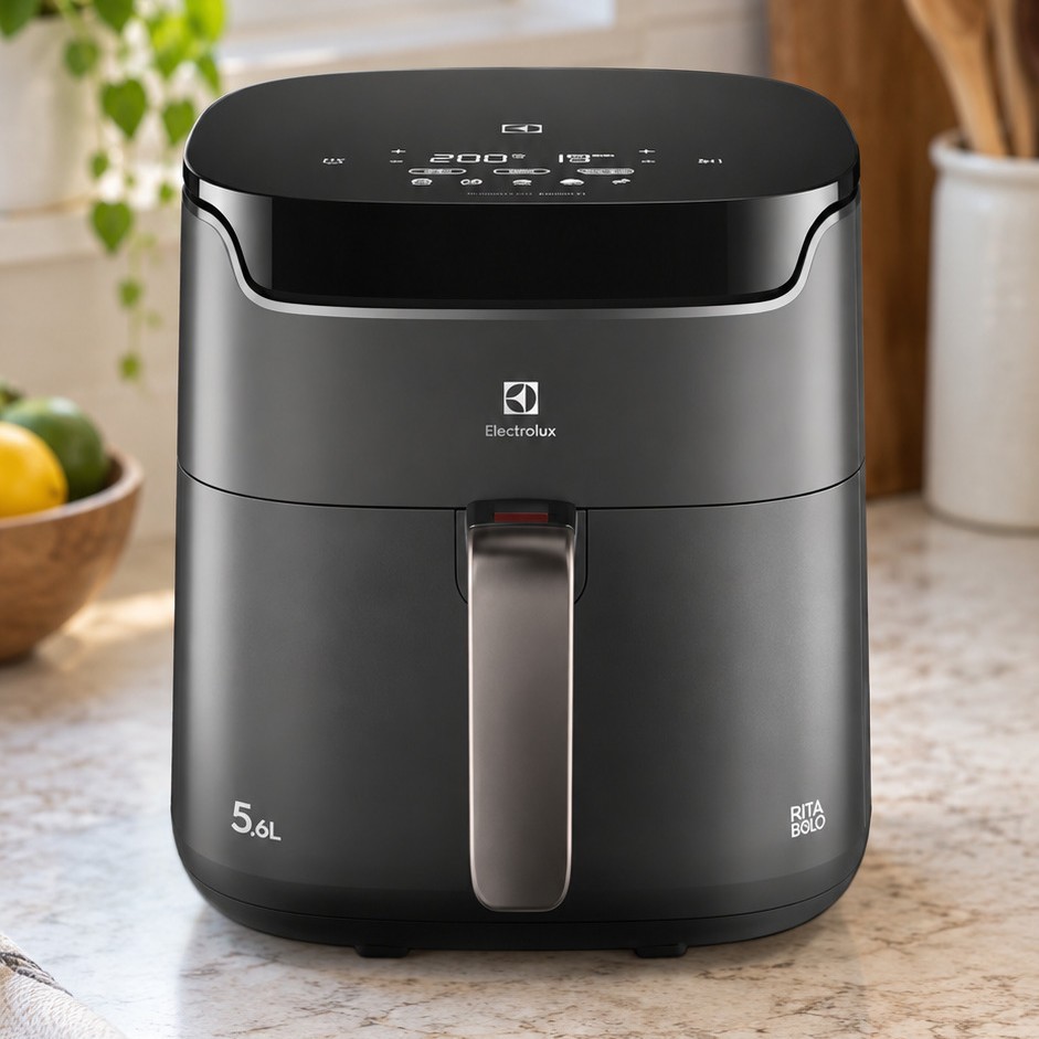 Air fryer Electrolux EAF45 cinza na bancada da cozinha