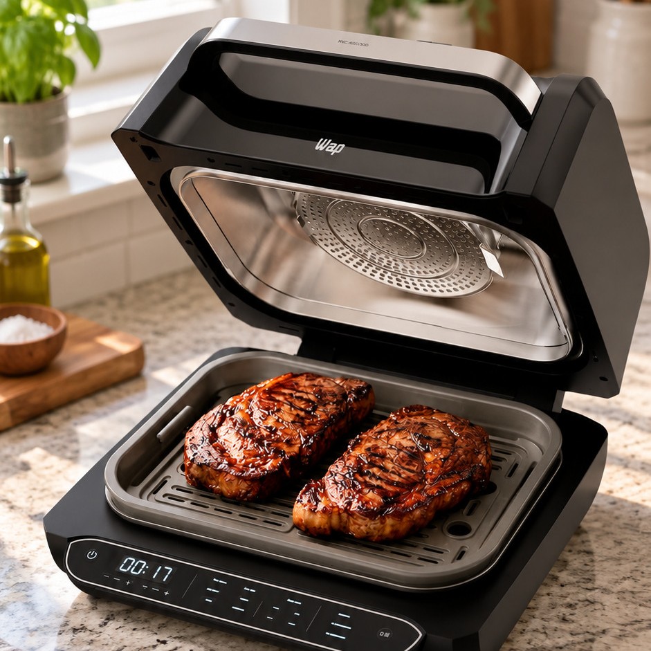 Air fryer WAP WC AB1030 preta na bancada da cozinha