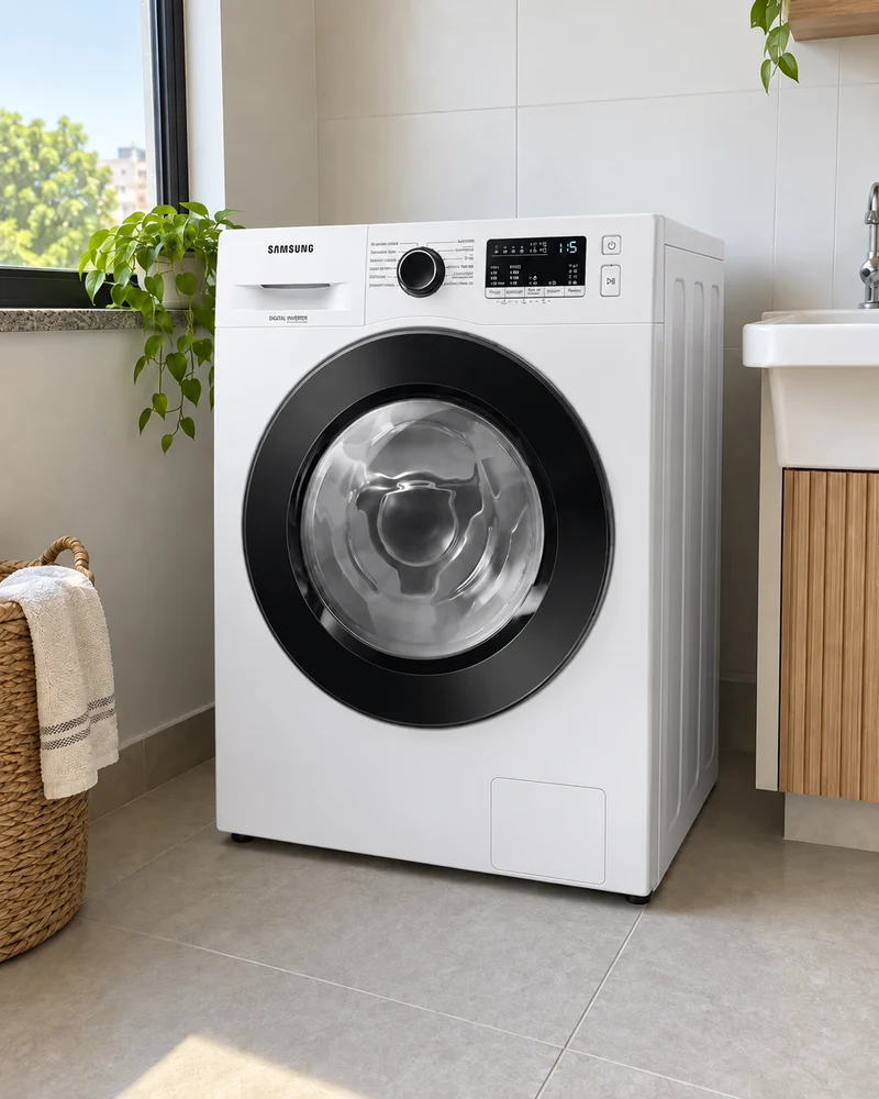 Samsung WD11M4473PW branca em lavanderia doméstica