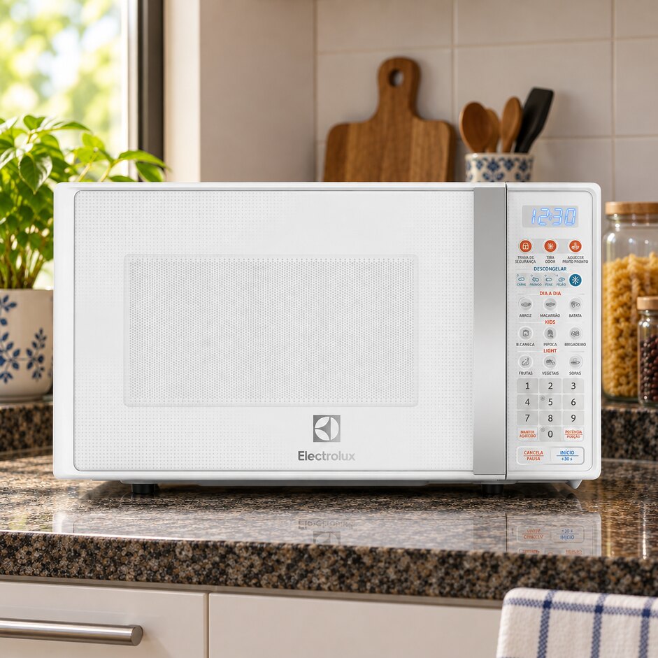 Micro-ondas Electrolux MTO30 branco na bancada da cozinha