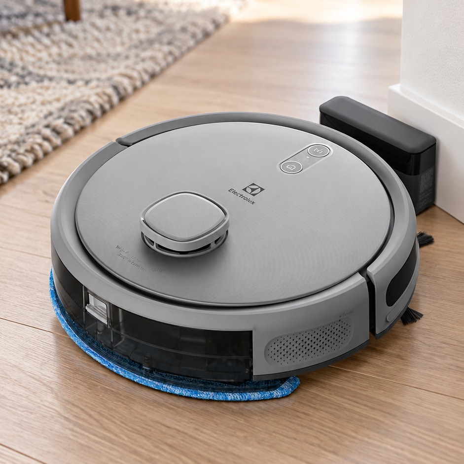 Robô aspirador Electrolux ERB61 cinza no chão da sala